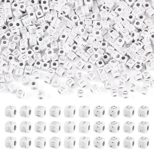 Miniatura 43 de FASHEWELRY 300 cuentas cúbicas de acrílico con números cuadrados mezclados del 0 al 9, cuentas de acrílico blanco de 0.236 x 0.236 pulgadas