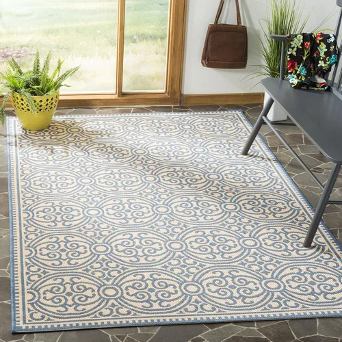 Miniatura 15 de SAFAVIEH Alfombra lavable para exteriores Linden Collection - 4 x 6 pies, aguamarina y crema, no desprende pelusa y fácil de limpiar, ideal
