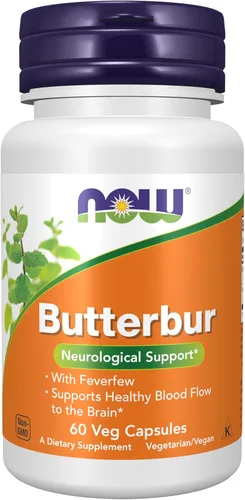 NOW Foods Suplementos, Butterbur con matricaria, apoyo neurológico*, 60 cápsulas vegetales