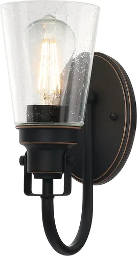 Westinghouse Lighting 6574500 Ashton - Lámpara de pared para interiores, acabado de bronce negro con reflejos y cristal transparente Latón antiguo