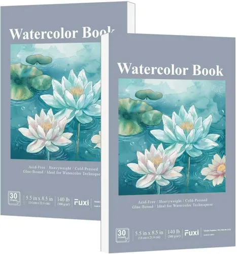 Fuxi Cuaderno de bocetos de acuarela pequeño, paquete de 2 – 5.5" x 8.5" | Papel de acuarela prensado en frío de 140lb/300gsm, 30 hojas por bloc.