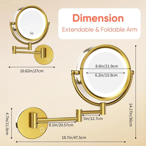 Miniatura 7 de GURUN Espejo de maquillaje con aumento de 8.5 pulgadas con 3 luces LED regulables, espejo de tocador de doble cara con control táctil para baño