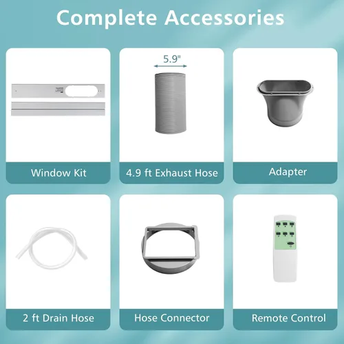 Miniatura 8 de PETSITE Aire acondicionado portátil de 10000 BTU, unidad de refrigeración de CA 3 en 1 con control remoto, deshumidificador, kit de ventana