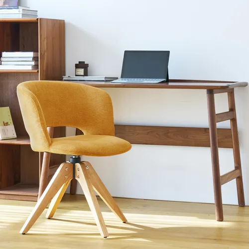 Miniatura 2 de GrandNoor Silla giratoria moderna de mediados de siglo con patas de madera maciza, silla de escritorio de oficina en casa, sin ruedas, silla