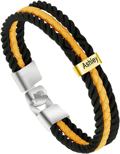 Miniatura 76 de Pulseras de cuero personalizadas para hombre con 1-6 nombres, pulsera trenzada personalizada con cuentas para papá, marido, día del padre, San