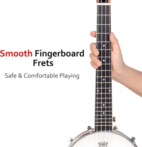 Miniatura 5 de Banjolele, Sapele Travel Banjolele 26 pulgadas 4 cuerdas lotmusic Remo Drumhead espalda abierta con kit para principiantes cuerda extra Allen Wrench