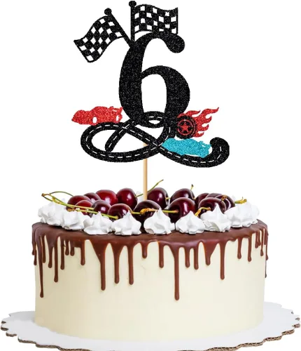 Miniatura 12 de Decoración para tartas de cumpleaños número 13, decoración para tartas de trece años con purpurina rápida, bandera a cuadros, pista de carreras
