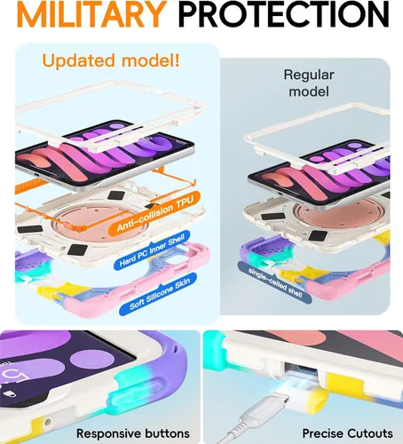 Miniatura 8 de BATYUE Funda para iPad Mini 7 A17 Pro 2024/iPad Mini 6 2021 de 8.3 pulgadas con soporte para lápices, soporte giratorio de 360°, correa