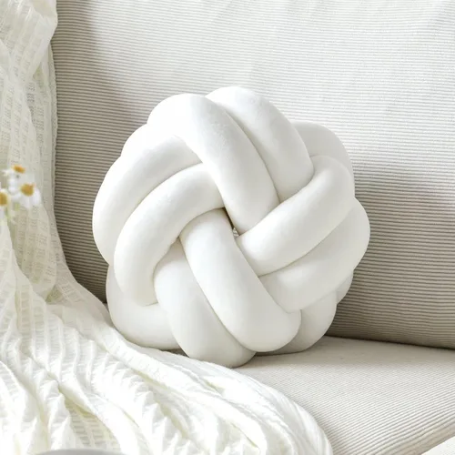 Miniatura 24 de Almohada de nudo de bola, cojín decorativo redondo para arrojar, almohada de felpa suave beige anudada de 8 pulgadas, cojín decorativo de nudo