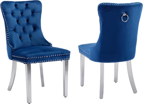 Miniatura 66 de LKTART Juego de 2 sillas de comedor de terciopelo, sillas de comedor copetudas con ribete de anillo de clavo, silla de comedor tapizada con patas