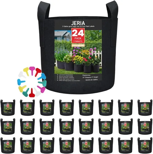 JERIA Paquete de 24 bolsas de cultivo no tejidas de 3 galones, bolsas de cultivo de plantas, macetas de tela de aireación resistentes con asas