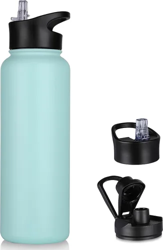Miniatura 85 de Botella de agua aislada de 64 onzas con tapas de pajita y boquilla, jarra de agua de acero inoxidable de medio galón con mango de paracord, vacío