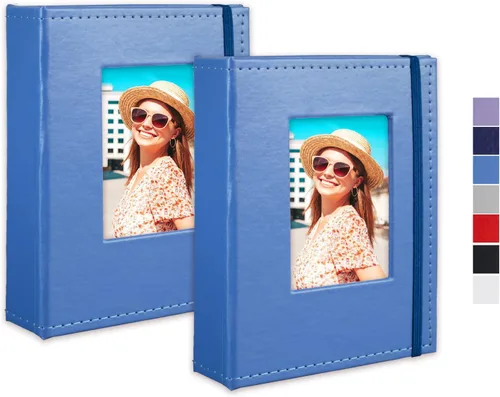 Álbum de fotos pequeño de 4 x 6 pulgadas, paquete de 2 libros de fotos de cuero, cada mini álbum de 26 páginas tiene capacidad para 52 fotos, Azul
