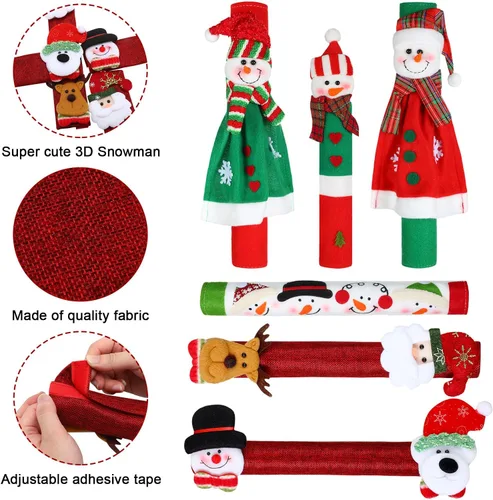 Miniatura 4 de Boao Funda navideña para manija de puerta de refrigerador, muñeco de nieve de Papá Noel, cubierta para manija de electrodomésticos, decoraciones