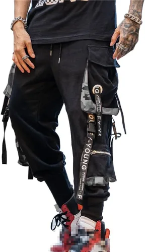Hello MrLin Pantalones deportivos para hombre, estilo punk, cargo, holgados, para hip hop, pantalones de harén, pantalones tácticos para atletismo