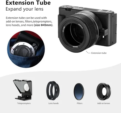 Miniatura 8 de NEEWER Lente gran angular compatible con cámara Sony ZV1, 2 en 1 HD gran angular de 0.709 in y lente adicional macro 10x con tubo de extensión, Negro