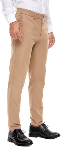 Miniatura 3 de Plaid&Plain Pantalones de vestir para hombre, ajustados, elásticos, color caqui, sin arrugas