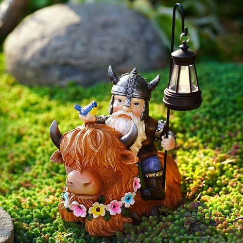 Miniatura 4 de Gnomo de jardín para exteriores, estatua de vaca de las tierras altas, gnomos de otoño, decoraciones de Navidad para patio, césped, porche, regalos
