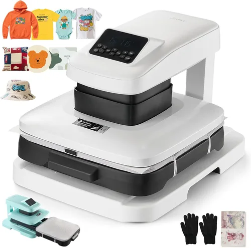 VEVOR Máquina automática de prensa de calor, 15 x 15 pulgadas, máquina de prensa de camisetas con liberación automática y presión ajustable, Blanco