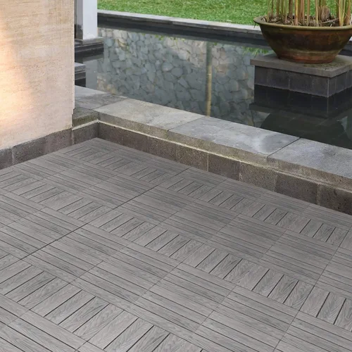 Miniatura 7 de SunnyRoyal Dect Tiles - Azulejos de madera maciza de teca maciza y fácil de instalar, azulejos entrelazados para patio en gris, paquete de 1
