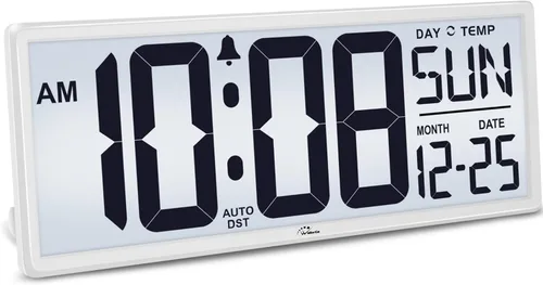 Miniatura 10 de WallarGe Reloj de Pared Digital con Retroiluminación Operado por Batería - con Temperatura y Fecha 14.5'' Reloj de Pared Digital Grande, Fácil