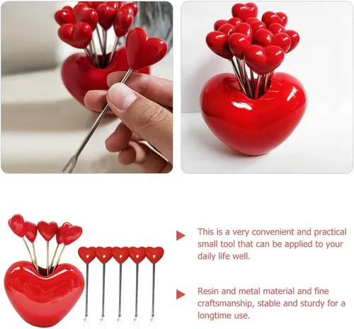 Miniatura 9 de 1 juego de tenedores de cóctel en forma de corazón tenedores de frutas palo decorativo palillo de alimentos con soporte para fiesta en el hogar