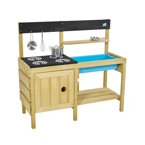 TP Toys Mud Play Kitchen para niños, juguete de madera para interiores y exteriores, juego de cocina para niños pequeños con accesorios, duradero,
