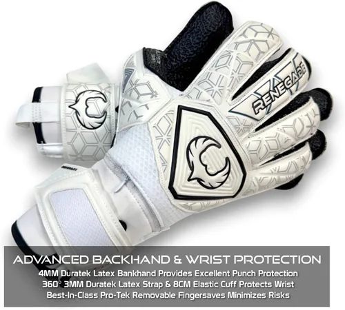 Miniatura 6 de Guantes de portero Renegade GK Triton con protección antimicrobiana (tallas 5-11, 3 estilos, nivel 2) Protectores de dedos Pro-Tek y Super Agarre