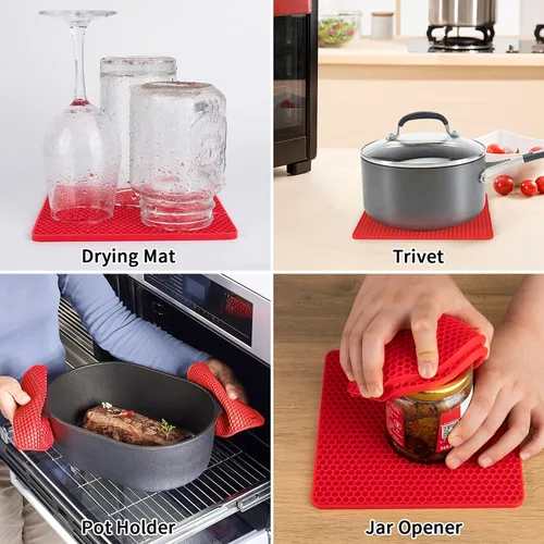 Miniatura 4 de Salvamanteles de silicona para ollas y sartenes calientes, 4 soportes flexibles multiusos para ollas calientes, resistentes al calor para platos