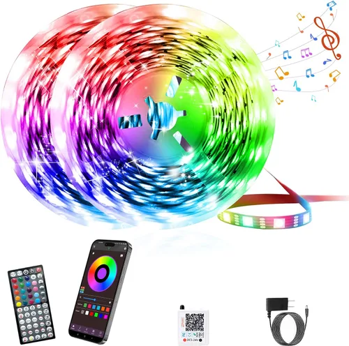 Miniatura 7 de GANZQH - Luces LED para habitación de 50 pies, tira de luces LED RGB que cambian de color para interiores, tira de luces LED con sincronización