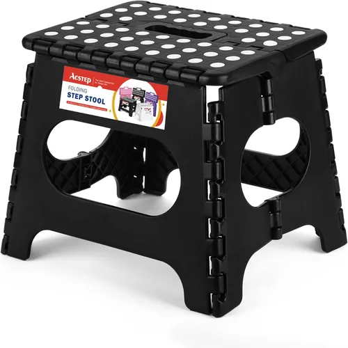 ACSTEP Taburete plegable para adultos de 11 pulgadas de altura, taburete de plástico ligero plegable con capacidad de hasta 300 lbs, taburete
