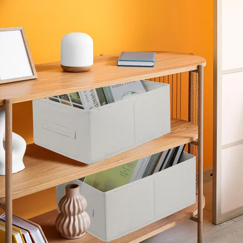Miniatura 2 de Contenedores de almacenamiento de tela, paquete de 3 cestas de almacenamiento plegables para estantes, organizadores decorativos de lino