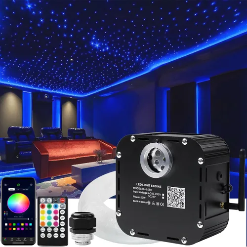 AZIMOM Kits de luz de estrellas de fibra óptica centelleante de alto brillo de 50 W para techo de teatro, 1000 piezas de 0.03 pulgadas y 16.5 pies