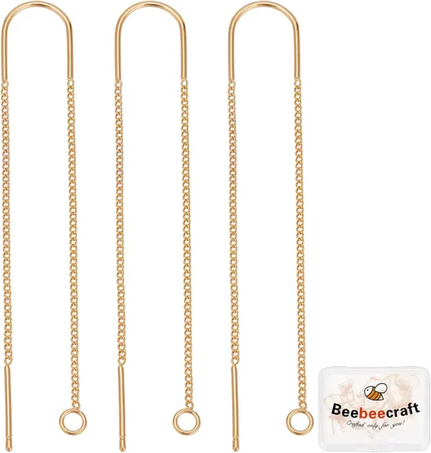 Beebeecraft 10 unidades/caja de hilos de oreja de 4.055 in chapados en oro de 18 quilates, hilo largo para tirar de cadena larga con lazo para hacer