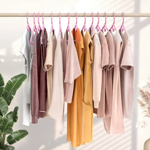 Miniatura 3 de NEATERIZE Perchas de ropa de plástico ultra resistentes, color rosa, percha duradera para abrigos, trajes y ropa. Perchas De Ropa