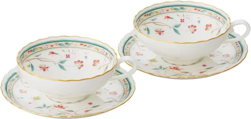Noritake P58043A/4409 - Taza de té y platillo (juego de pares) 6.1 onzas líquidas (180 cc) con cincel de flores para 2 invitados, porcelana de hueso