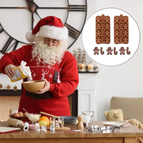 Miniatura 5 de Molde de silicona para chocolate con forma de bastón de jengibre para hombre, 2 unidades-12 cavidades, molde de silicona de Navidad para hornear