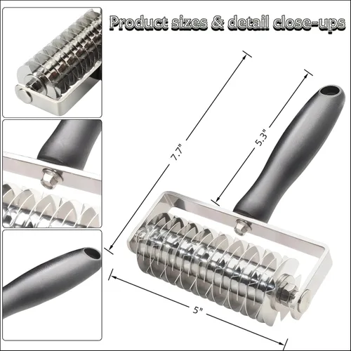 Miniatura 6 de Cortador de rodillos de repostería - Cortador de rodillo de acero inoxidable profesional para pasta de celosía para tarta, pizza, pan, corteza