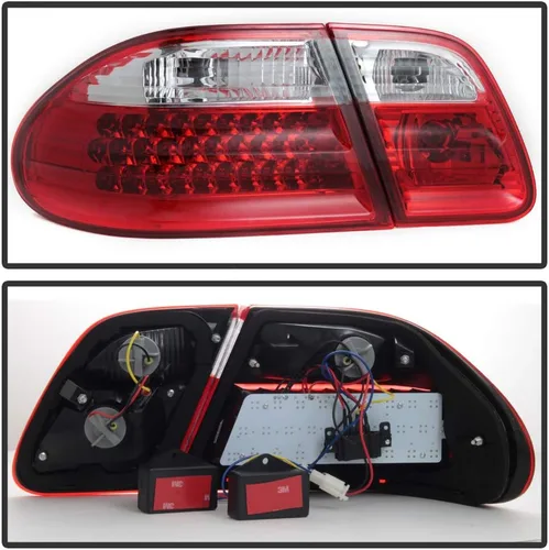 Miniatura 3 de ACANII - Para 1996-2002 Mercede-Benz W210 E300 E320 E430 E55 Luces traseras LED transparentes rojas Juego de lámparas de freno izquierda y derecha