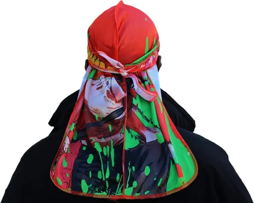 Miniatura 5 de Design Durag - Rag de satén sedoso de cola larga de anime con diseño de gorra ondulada transpirable y elegante, color verde