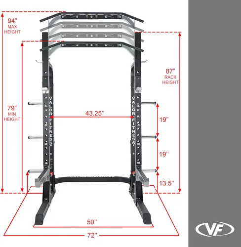 Miniatura 6 de Valor Fitness Máquina de sentadillas de media rejilla - Estación de dominadas de agarre múltiple de 5 posiciones - Altura ajustable, almacenamiento