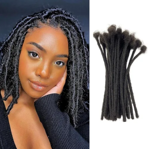 Miniatura 18 de Extensiones de rastas de cabello humano 100% real, de 0.1 in, 8 pulgadas, 10 hebras para hombres y mujeres, con cobertura de cabeza completa, hechas