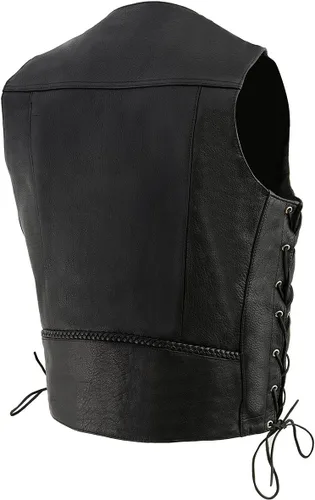 Miniatura 7 de Milwaukee Leather ML1359 - Chaleco de cuero negro para hombre, premium, con encaje lateral, para motociclista, con cierre de broches de níquel