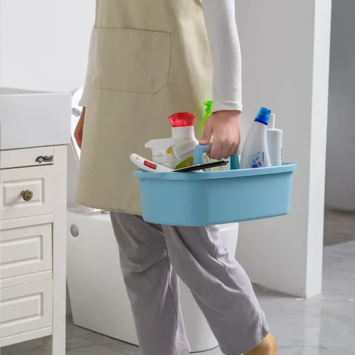 Miniatura 5 de Haundry Organizador grande de suministros de limpieza con asa, organizador de cubo de almacenamiento de plástico para productos de limpieza, cesta