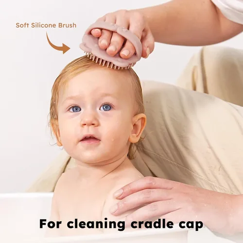 Miniatura 2 de Yoofoss Juego de 4 cepillos y peine para el pelo del bebé, cepillo de madera para el pelo del bebé con pelo de cabra ultra suave natural, juego