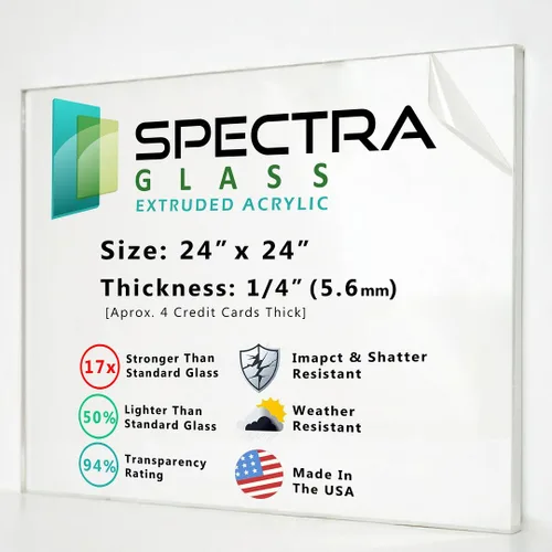Miniatura 14 de Hojas de plexiglás acrílico transparente Spectra Glass de 12 x 12 pulgadas (1/4 pulgadas de grosor). 17 veces más fuerte que el cristal. Hoja