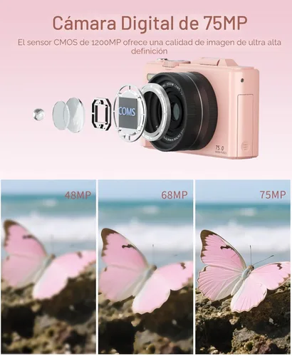 Miniatura 3 de FLATIC Cámara digital 5K, cámaras de 75 MP para fotografía con WiFi y tarjeta TF de 64 GB, cámara de vlogging automático para YouTube con pantalla