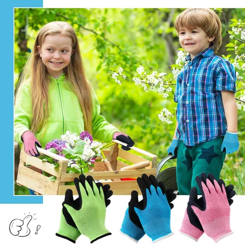 Miniatura 3 de Jeyiour Guantes de jardinería para niños, guantes de trabajo antideslizantes para niños, guantes de seguridad suave con revestimiento de goma