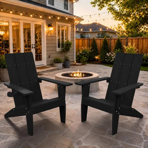 Miniatura 33 de MXIMU Silla Adirondack moderna resistente a la intemperie con portavasos, sillas de gran tamaño para hogueras Adorondic de plástico al aire libre