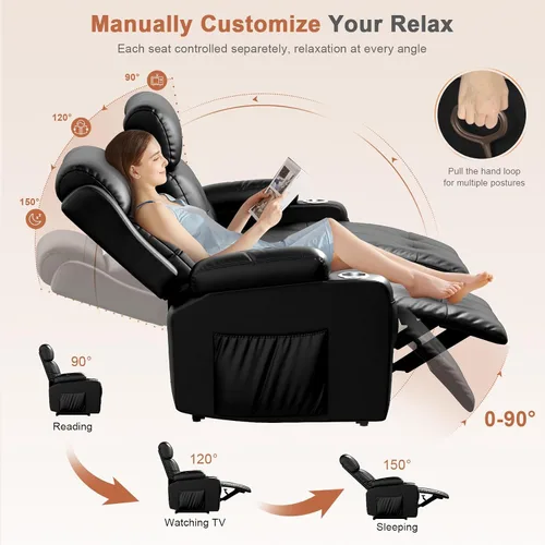 Miniatura 5 de Sofá Reclinable Loveseat para RV, Sofá Reclinable de Masaje de 3 Asientos Abrazador de Pared con USB, Bolsillos Integrados, Portavasos, Sofás Cama